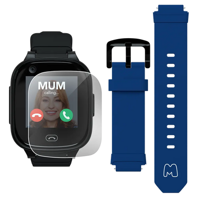 Bundle: Black Watch with Screen Protector and additional Navy Strap